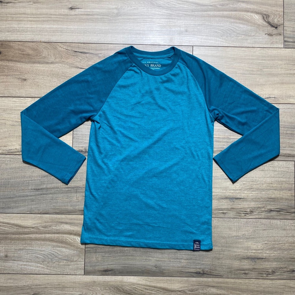Lucky Brand Youth Unisex Raglan Long Sleeve Tee Medium (10/12) Persian‎ Green